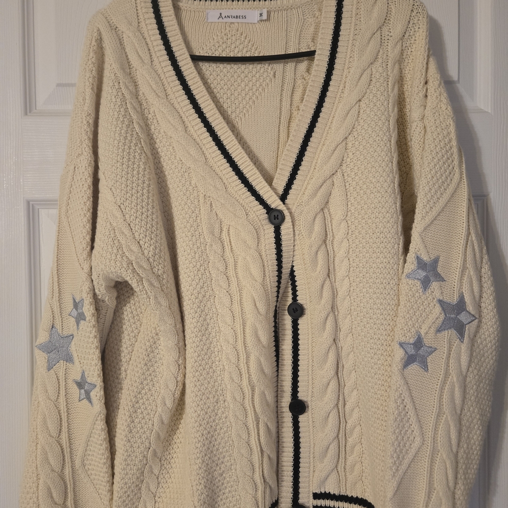 Elegant Cream Cardigan with Star Details